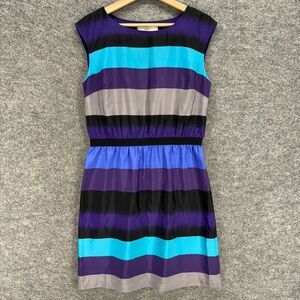 Loft Dress Women M Medium Blue Striped Sheath Midi Lined Sleeveless Casual